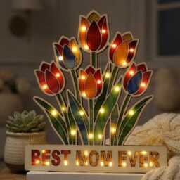 Best Mom Ever Tulip Night Light, Colorful Floral Led Lamp, Mother's Day Gift, Flower Suncatcher Light Box, Mother Lamp - thumbnail 2
