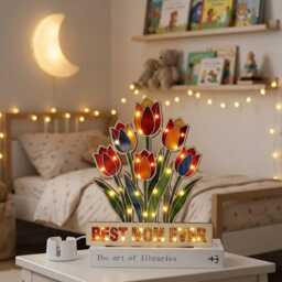 Best Mom Ever Tulip Night Light, Colorful Floral Led Lamp, Mother's Day Gift, Flower Suncatcher Light Box, Mother Lamp - thumbnail 3