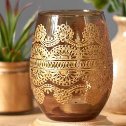 Hand Painted Apothecary Jar Henna Votive Candle Holder - thumbnail 2
