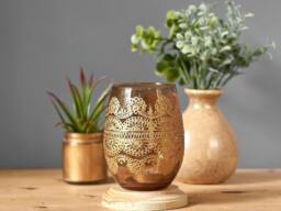 Hand Painted Apothecary Jar Henna Votive Candle Holder