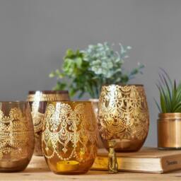 Hand Painted Apothecary Jar Henna Votive Candle Holder - thumbnail 4