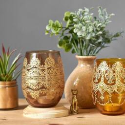 Hand Painted Apothecary Jar Henna Votive Candle Holder - thumbnail 3