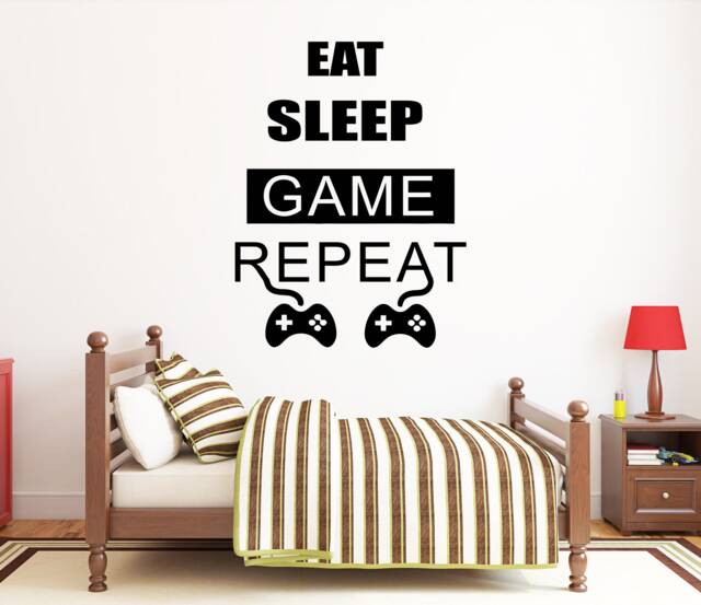 Gamer Wall Decal Eat Sleep Game Repeat, Video Room Decor 434Re - image 1