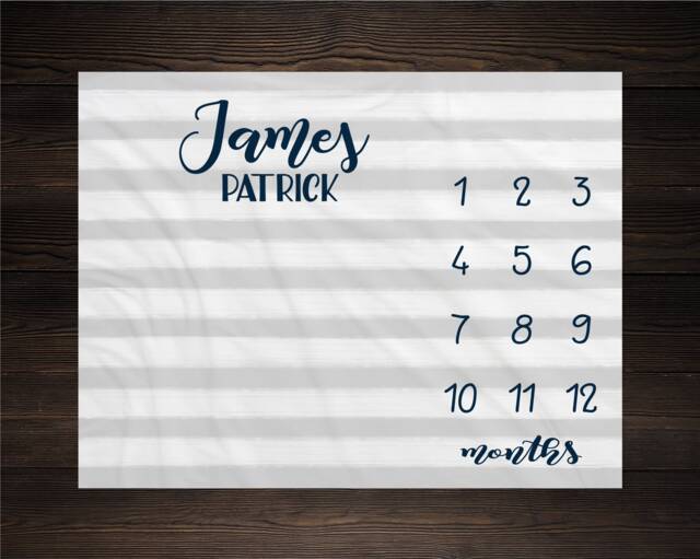 Boy Milestone Blanket Month Baby Growth Tracker Soft Fleece Shower Newborn Gift Watch Me Grow Gray Stripes - image 1