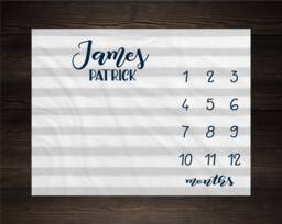 Boy Milestone Blanket Month Baby Growth Tracker Soft Fleece Shower Newborn Gift Watch Me Grow Gray Stripes - thumbnail 1