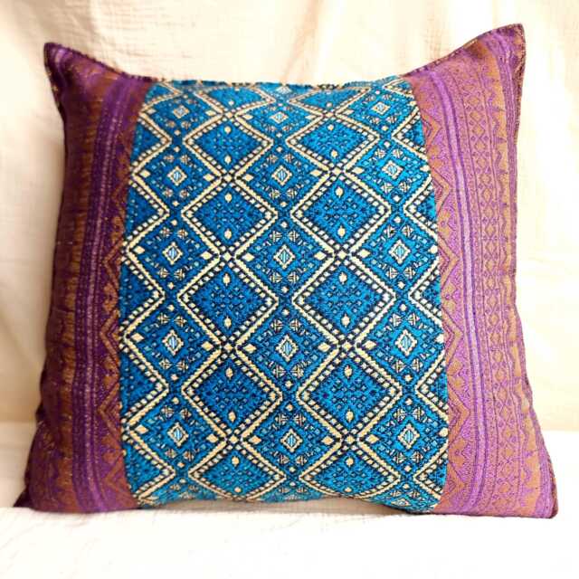 Eclectic Boho Pillow Cover Purple & Blue With Golden Accents - image 1