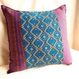 Eclectic Boho Pillow Cover Purple & Blue With Golden Accents - thumbnail 2