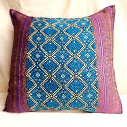 Eclectic Boho Pillow Cover Purple & Blue With Golden Accents - thumbnail 1