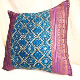 Eclectic Boho Pillow Cover Purple & Blue With Golden Accents - thumbnail 3