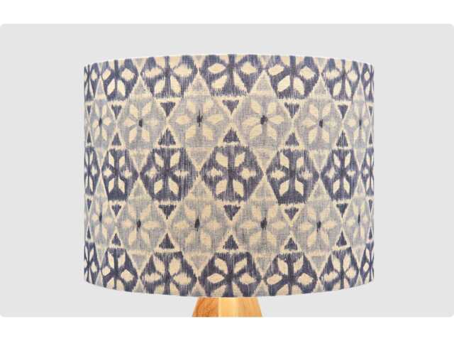 Handmade Lampshade Denim Blue Diamond Floral Geometric Fabric Drum, Retro Boho Light Shade For Table/Floor Lamp Or Ceiling Pendant - image 1