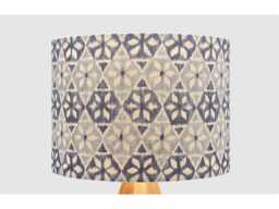 Handmade Lampshade Denim Blue Diamond Floral Geometric Fabric Drum, Retro Boho Light Shade For Table/Floor Lamp Or Ceiling Pendant
