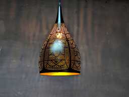 Moroccan Pendant Light Black Metal Pear Lamp Shade, Farmhouse - thumbnail 1