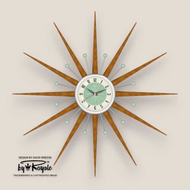 Teak Starburst Clock Mid Century Modern Wall Decor, 30 - image 1