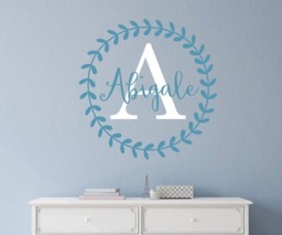 Custom Name Initial Large Vine Leaves Vinyl Wall Decal Personalized Nursery Choose Color Font Monogram Girls Boys Laurel Leaf Rustic Mono229 - thumbnail 1