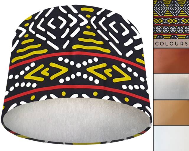 Boho Lampshade African Wax Print, Black & Yellow Light Shade - image 1