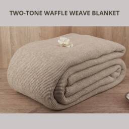 Two-Tone Beige Cotton Waffle Blanket Italian Woven Bed Cover