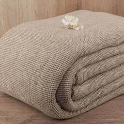 Two-Tone Beige Cotton Waffle Blanket Italian Woven Bed Cover - thumbnail 2