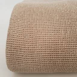 Two-Tone Beige Cotton Waffle Blanket Italian Woven Bed Cover - thumbnail 3