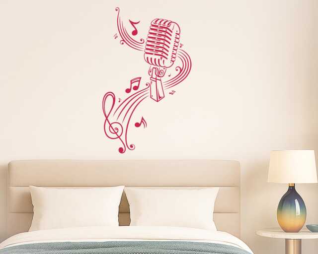 Microphone Vinyl Wall Decal Mic Music Studio Musical Notes Karaoke Party Art Room Decor Window Stickers Mural - #2535Di - image 1
