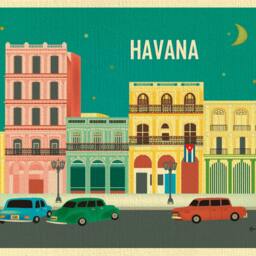 Havana Skyline Art Print, Cuba Travel Artwork, Art Gift, Retro Car Print, Cuban Horizontal Art, - Style E8-O-Hav - thumbnail 2