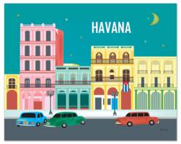 Havana Skyline Art Print, Cuba Travel Artwork, Art Gift, Retro Car Print, Cuban Horizontal Art, - Style E8-O-Hav - thumbnail 1