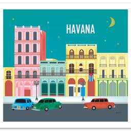 Havana Skyline Art Print, Cuba Travel Artwork, Art Gift, Retro Car Print, Cuban Horizontal Art, - Style E8-O-Hav - thumbnail 3