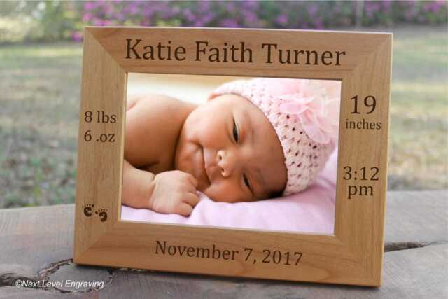 Engraved Wood Baby Picture Frame Personalized Newborn Stats Keepsake - image 1