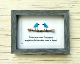 Sea Glass Bird Art, Sisters Gift, Framed Coastal Decor - thumbnail 1