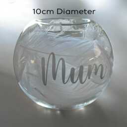 Personalised 10cm Memorial Glass Candle Holder White Feathers, Borosilicate