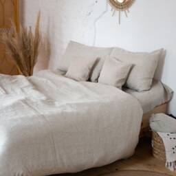 Linen Bedding Set in Natural Colors - Duvet Cover + 2 Pillowcases. Us King, Queen - thumbnail 2