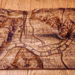 Cincinnati - 3D Map Carving Wood Carved Terrain With Woodburned Features, Lines & Text - thumbnail 3