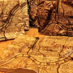 Cincinnati - 3D Map Carving Wood Carved Terrain With Woodburned Features, Lines & Text - thumbnail 2