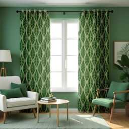 Green Leaf Pattern Curtain, Modern Botanical Drape, Nature Inspired Eyelet Or Rod Pocket Panel, Custom Made Window Curtains