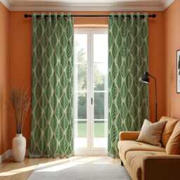 Green Leaf Pattern Curtain, Modern Botanical Drape, Nature Inspired Eyelet Or Rod Pocket Panel, Custom Made Window Curtains - thumbnail 3