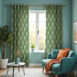 Green Leaf Pattern Curtain, Modern Botanical Drape, Nature Inspired Eyelet Or Rod Pocket Panel, Custom Made Window Curtains - thumbnail 2