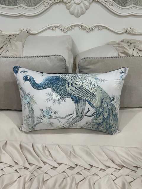 Handmade Cushion Cover in Laura Ashley Belvedere, Peacock Print, The Midnight Colour Way, 12 X 18 Inch - image 1