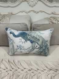 Handmade Cushion Cover in Laura Ashley Belvedere, Peacock Print, The Midnight Colour Way, 12 X 18 Inch - thumbnail 1