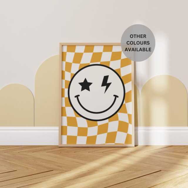 Retro Checkerboard Print For Boy Or Girls Bedroom, Nursery Playroom, Wall Decor Childrens Room, Tween Teen Room - image 1