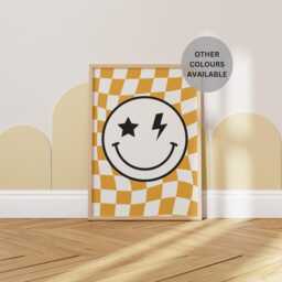 Retro Checkerboard Print For Boy Or Girls Bedroom, Nursery Playroom, Wall Decor Childrens Room, Tween Teen Room - thumbnail 1