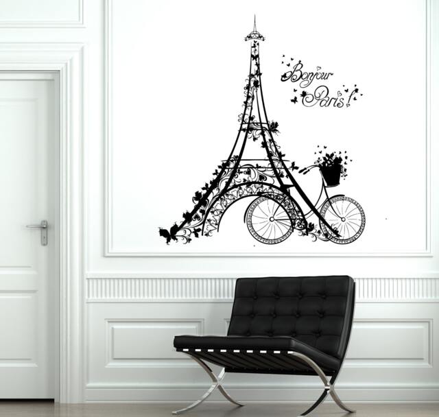 Wall Decal Paris Eiffel Tower France Bicycle Love Vinyl Sticker 1812Dz - image 1