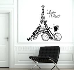 Wall Decal Paris Eiffel Tower France Bicycle Love Vinyl Sticker 1812Dz - thumbnail 1