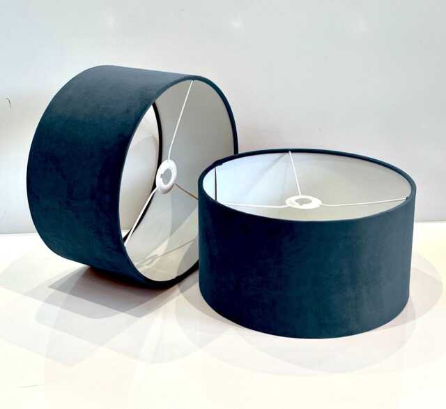 New Handmade Midnight Blue Velvet Drum Lamp Shade Suitable For Tables & Ceilings With White Lining All Shapes Available Sizes On Demand - image 1