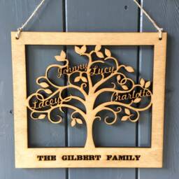 Personalised Wooden Family Tree Wall Art - Engraved Name Sign - thumbnail 1