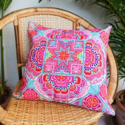 Embroidered Hmong Pillow Cover, Bohemian Cushion, Thai Home Decor - Cs101stwhi - thumbnail 2