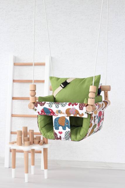 Elephant Print Baby Swing Handmade Cotton Duck Highchair Swing - image 1