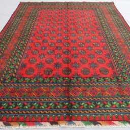7x10 Red Afghan Rug, Hand Knotted Soft Pile Wool Oriental Area Turkmen Tribal Bukhara Rug - Rugs For Living Room, Bedroom - thumbnail 2