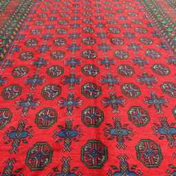 7x10 Red Afghan Rug, Hand Knotted Soft Pile Wool Oriental Area Turkmen Tribal Bukhara Rug - Rugs For Living Room, Bedroom - thumbnail 3