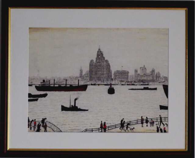 L.s. Lowry Art Print - Liver Building Walnut Finish Frame With Mount & Textured Image