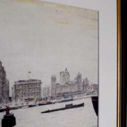 L.s. Lowry Art Print - Liver Building Walnut Finish Frame With Mount & Textured Image - thumbnail 3