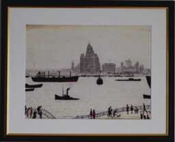 L.s. Lowry Art Print - Liver Building Walnut Finish Frame With Mount & Textured Image